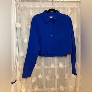 Cos Blue Cropped Button Down Top